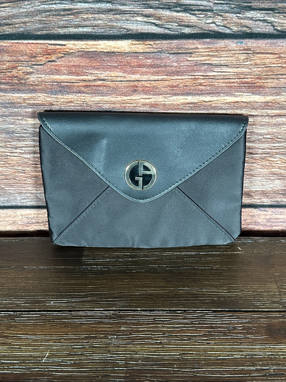 Giorgio Armani Beauty Black Envelope Pouch with Gold Logo Emblem
